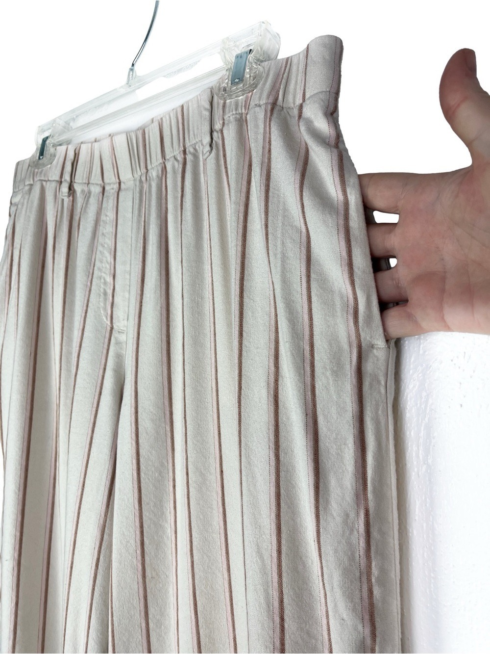 J. Jill Stretch Linen Cream Pink Stripe Wide Leg Crop Pants Pockets size medium - Picture 3 of 6